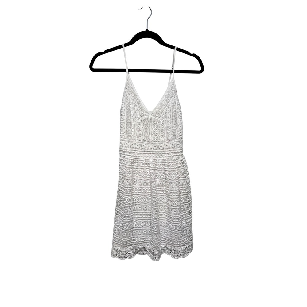 Abercrombie & Fitch White Crochet Lace Mini Dress XS V-Neck Smocked 159D0054 - Picture 2 of 10